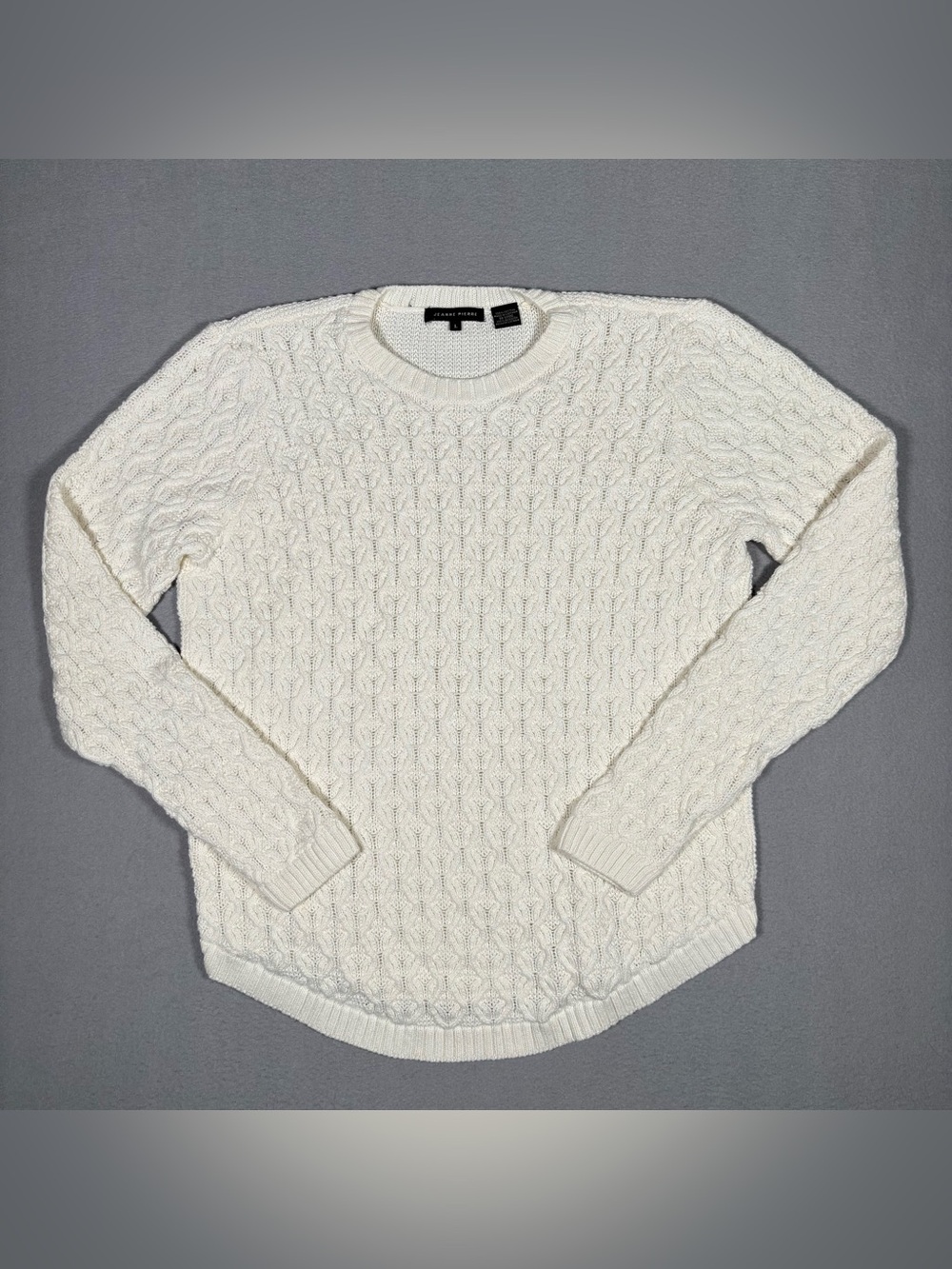 Jeanne Pierre Sweater Women’s Large Cream Cable Knit Long Sleeve Crew Neck